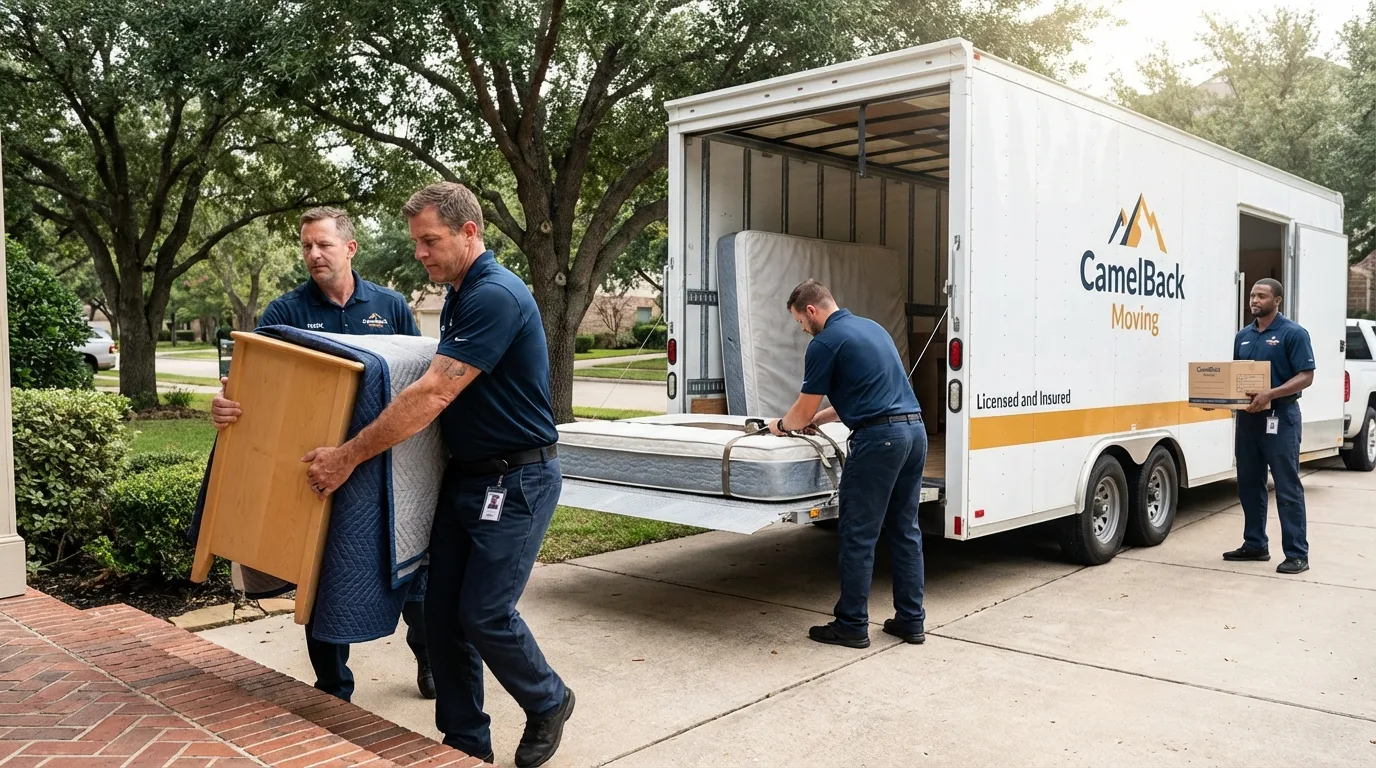 Crew loading residential truck for cross-state move from Parks, AZ