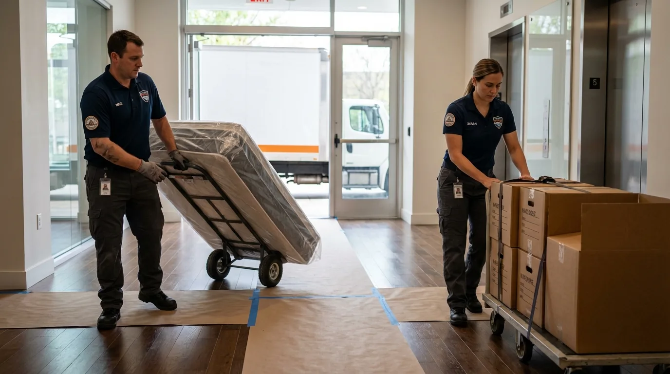 Professional apartment movers loading elevator in Parks, AZ